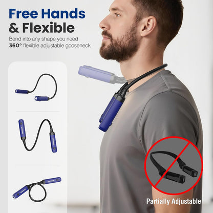WORKPRO Rechargeable Neck Light, 3 Brightness Hands-Free Neck Work Light | Hands-Free Bendable Silicone Arm, Neck Flashlight Lamp, for Mechanics, Camping, DIY Projects, Crafting, Blue and Black