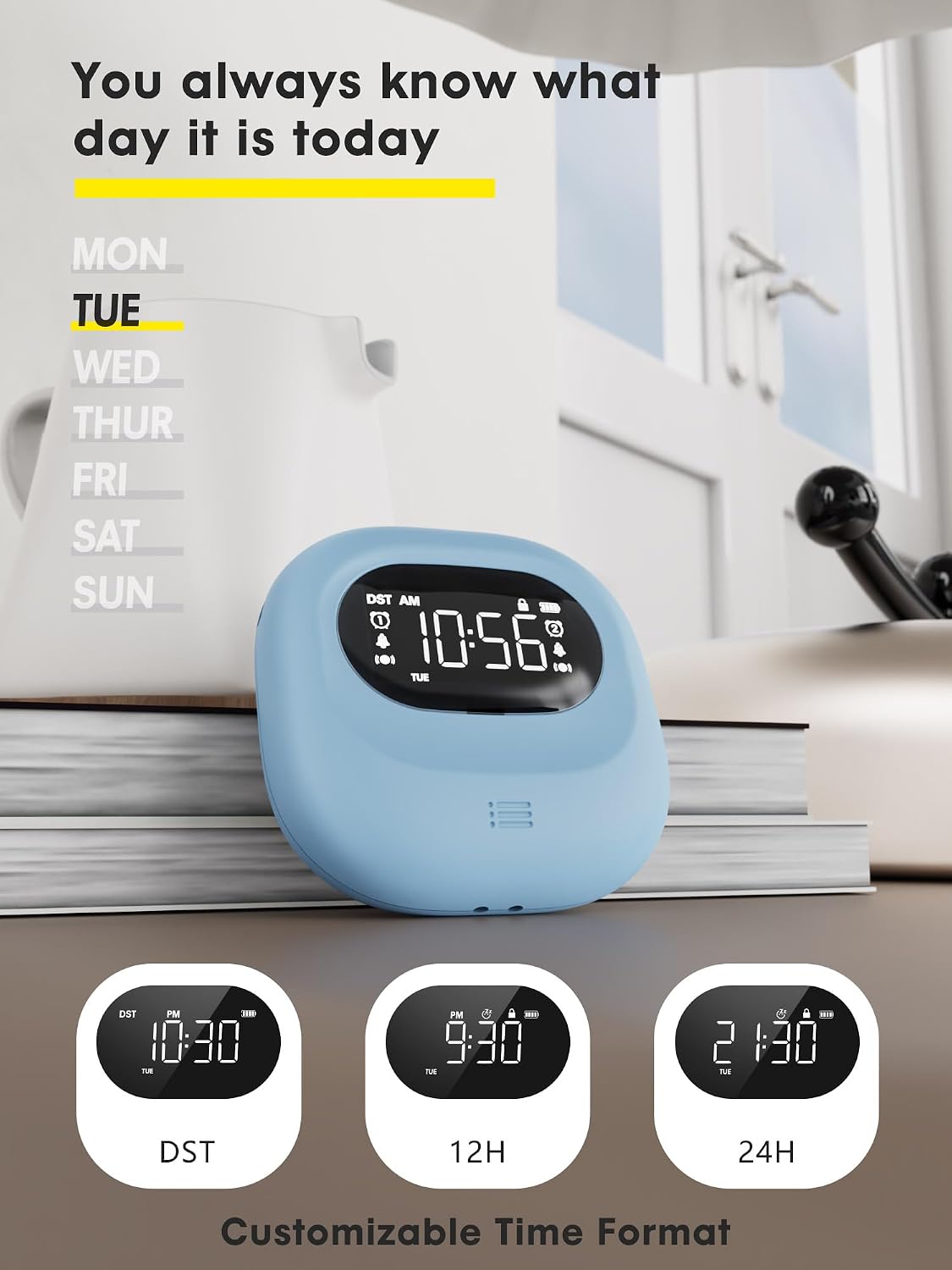 Vibrating Alarm Clock Bed Shaker Travel Clock, Rechargeable 3000mAh Battery