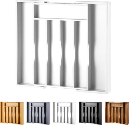 Expandable Bamboo Kitchen Drawer Organizer for Cutlery and Utensils, Adjustable Bamboo Wood Cutlery Tray in Drawer for Flatware and Silverware in Kitchen, (Natural)
