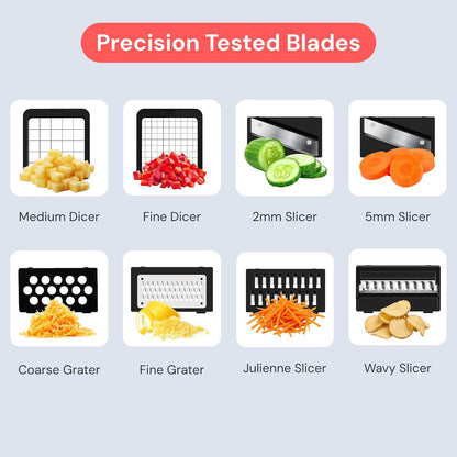 Fullstar Pro XL Vegetable Chopper & Mandoline Slicer w Pull-Out Catch Tray | 6 in 1 Veggie, Onion & Fruit Slicer, Dicer & Grater with Sharp Stainless Steel Blades - XL Food Prep Set (Black)