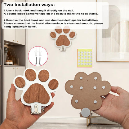 Goodangie00 Wooden Dog Leash Holder Wall Decoration, 3D Dog Paw Harness Wall Mount Hanger Organizer Hooks for Rustic Home Decor, Leashes, Keys, Collars, Hallway, Pet Lover Gift（White）