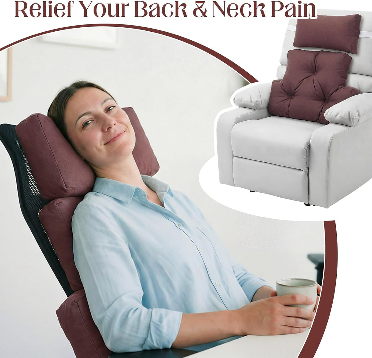 Novabright 2 Pcs Recliner Headrest Back Pillows for Back Support Pillow for Couch with Adjustable Recliners Pillow for Headrest for Chairs Sofa Couch and Bed (Dark Gray)