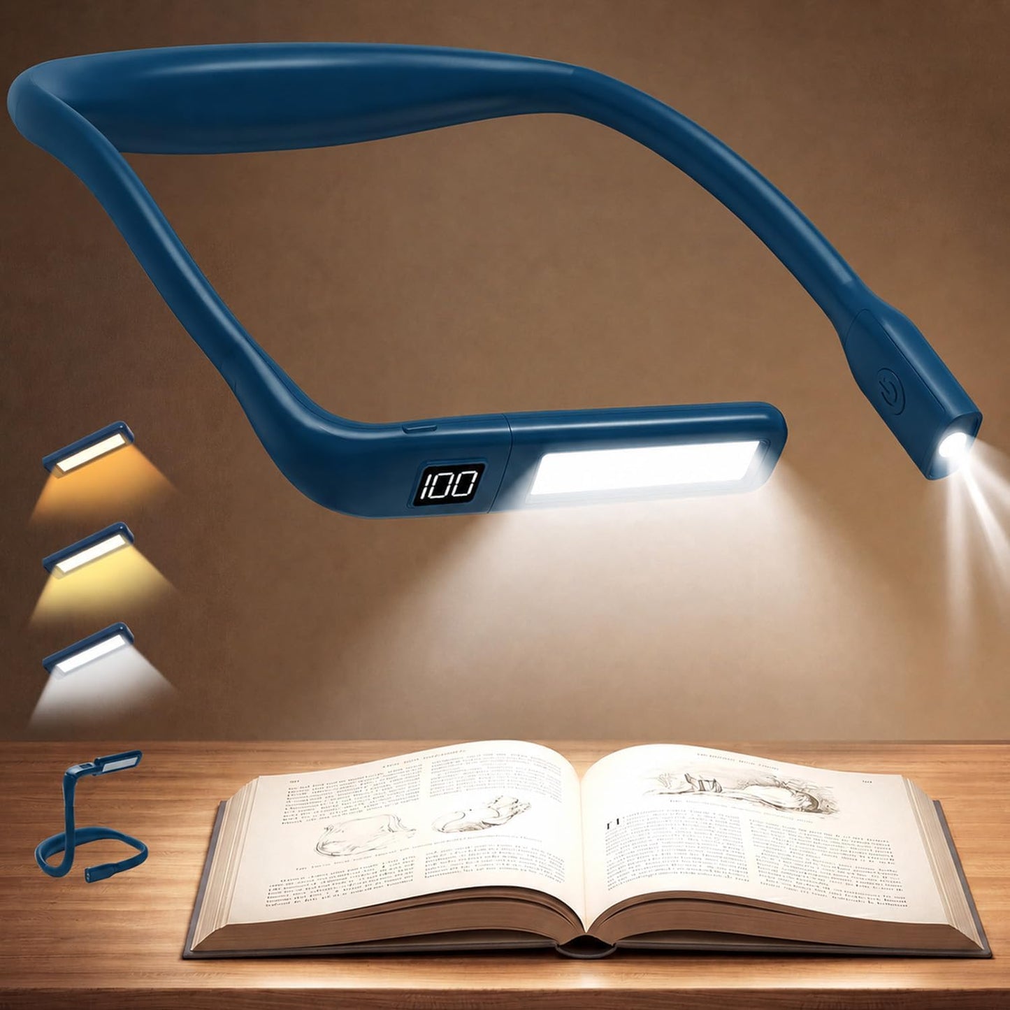 Reading Light Book Lovers Gifts: Upgraded Neck Light with Power Display & Timer, 80Hrs Rechargeable Book Lights for Reading at Night,Birthday Gifts for Readers Women, Knitting Crochet Accessories