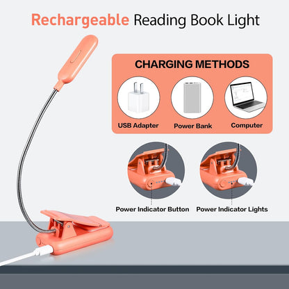 VAVOFO Rechargeable Book Light for Reading in Bed Kids, 7 LED Reading Light with 9-Level Warm Cool White Daylight, Eye Care Lamp with Power Indicator for Bookworms (Yellow)