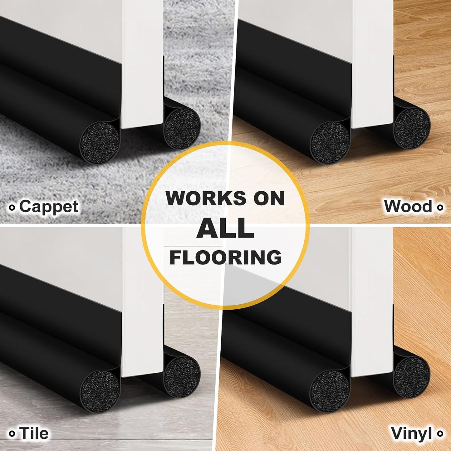 HomeProtect Door Draft Stopper Weather Stripping Door Seal Under Door Sweep Block Cold Air Gaps Front Soundproof Draft Blocker for Bottom of Door Suitable for Interior/Exterior,White