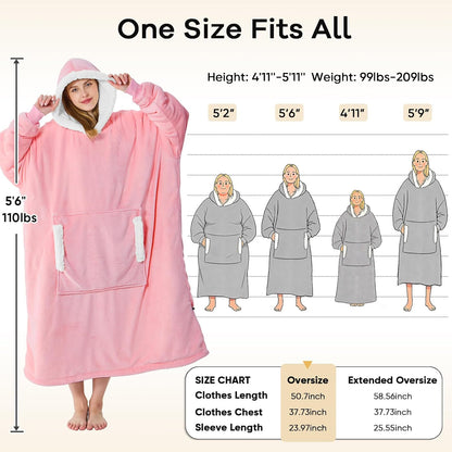 yescool Wearable Blanket Hoodie, Flannel Sherpa Fleece Blanket Sweatshirt for Adults Women Men,One Size Fits All - Colors B