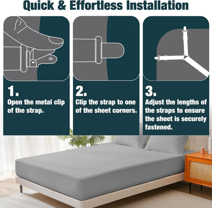 2 Pack Extra Long Bed Sheet Straps, Strong Diagonal Bedding Clips, Easy Install Mattress Sheet Fasteners for Deep Pockets