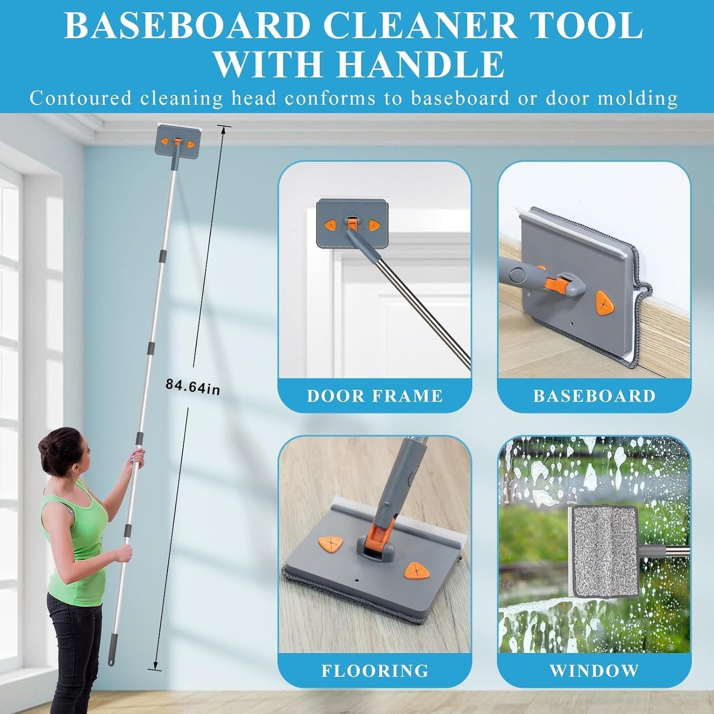 Microfiber Duster Kit 27pcs with 30 to 100 Inches Extension Pole and Wall Cleaner Mop, Washable and Bendable Feather Duster for Cleaning Ceiling Fans, High Ceilings, Cobwebs, Blinds, Grey