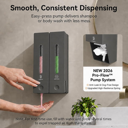 Shampoo and Conditioner Dispenser - Wall-Mounted 3-Chamber Shower Soap Dispenser, No-Drill, 1200ML Capacity, for Bathroom & Hotel