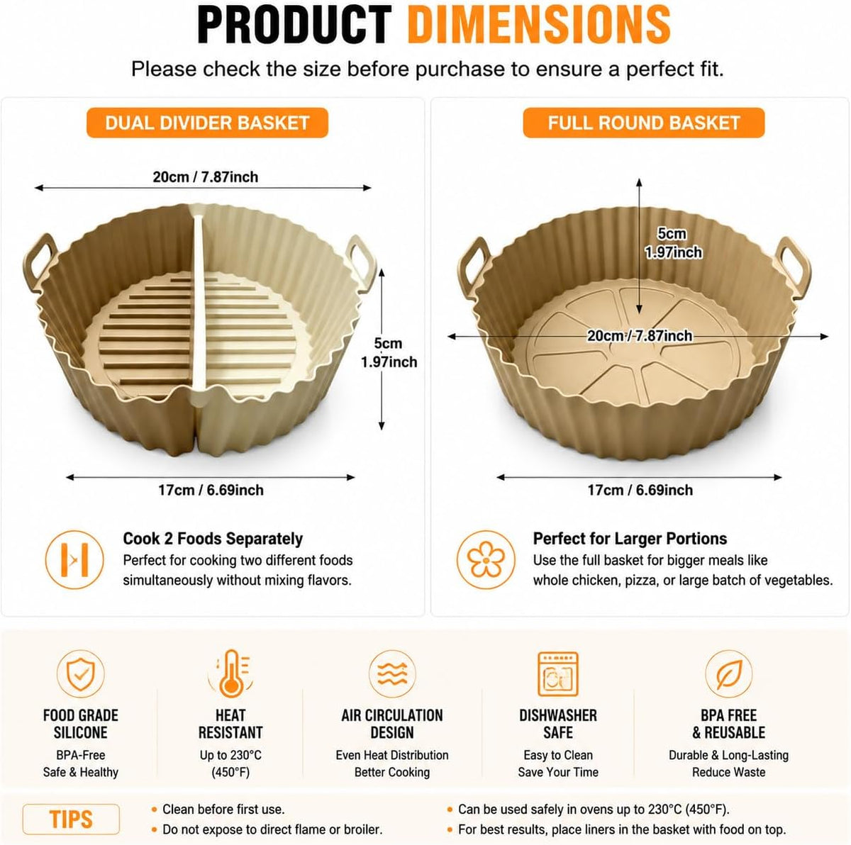 Round Silicone Air Fryer Liners Reusable 2PCS for Double Basket