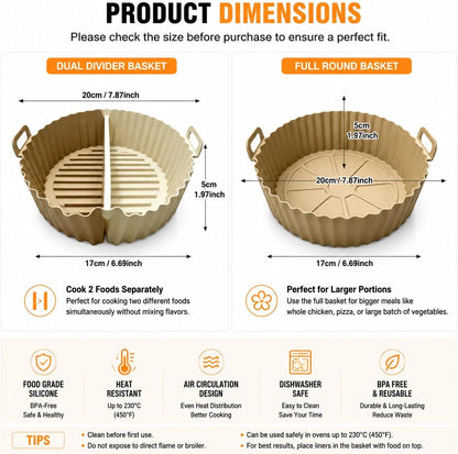 Round Silicone Air Fryer Liners Reusable 2PCS for Double Basket