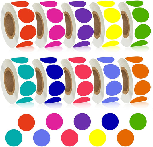 5000 PCS 1/2" Colored Dot Stickers Round Color Coding Labels Polka Circle Dot Label Sticker for Toddler, Office, Student, Classroom, Papers Etc(10 Rolls, 1/2 Inches)