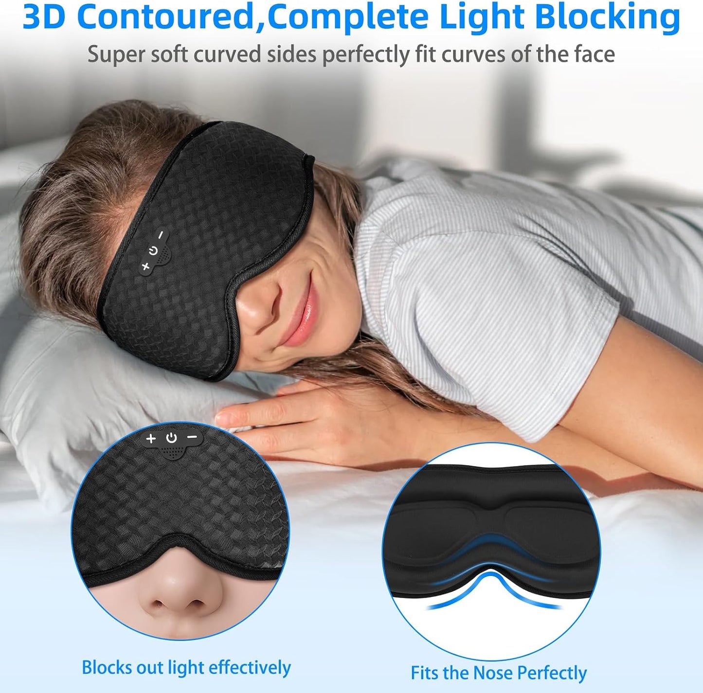 3D Sleep Mask with Bluetooth Headphones, Sleeping Headphones for Side Sleepers, Zero Eye Pressure, Adjustable Sleep Eye Mask, Ultra-Thin Stereo Speakers Perfect for Sleeping-Peacock Blue