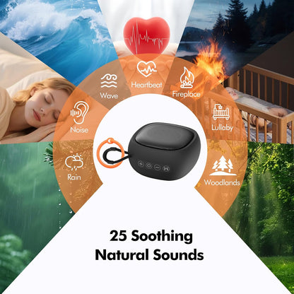 White Noise Machine with 25 Soothing Sounds 5W Loud Stereo Sound Adjustable Volume, Colors Light, Memory Function, 4 Timers, FM Radio, Battery Portable Sound Machine for Sleeping, Baby, Kids, Adults