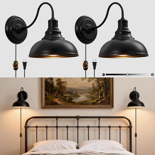 Lightess Black Rechargeable Battery Operated Wall Sconces Set of 2 | Wireless Cordless No Hard Wiring Required Remote Controlled 12 Colors Dimmable Gooseneck For Vintage Bedroom Wall Decor