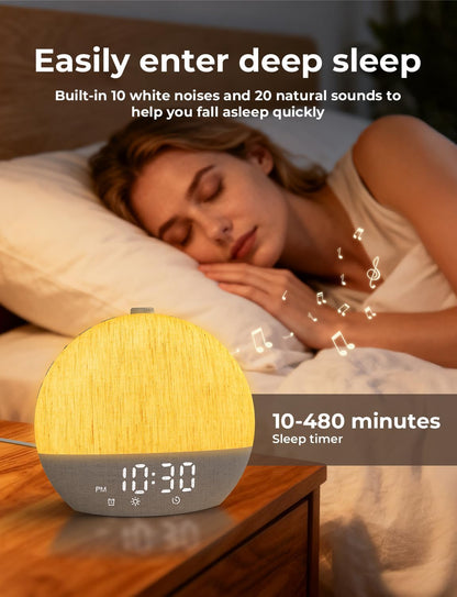LIORQUE Wake Up Light Sunrise Alarm Clock for Bedrooms with BT Speaker