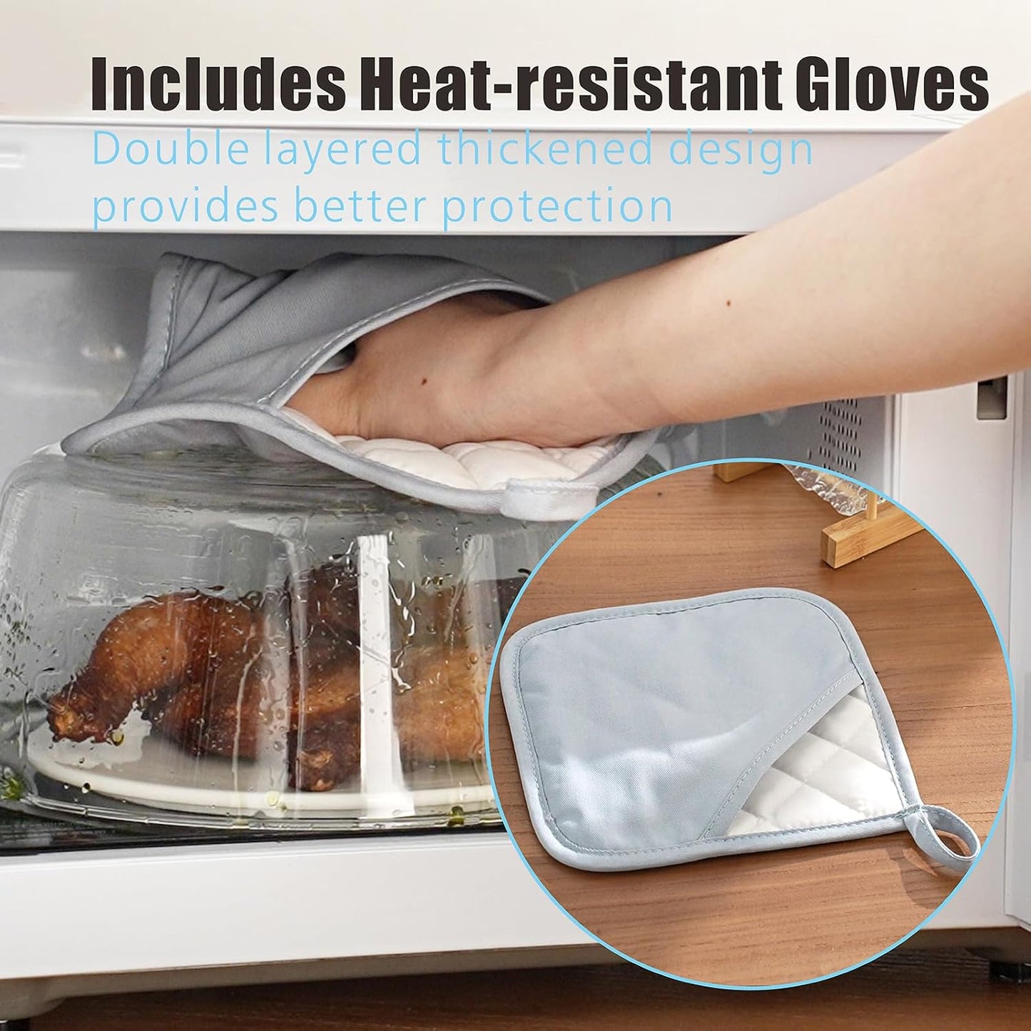 Glass Microwave Splatter Cover with Mat for Food, 10 Inch Guard Lid | Lightweight Borosilicate Glass, Food Grade, Silicone Knob, 2 Vents, 3.1in Tall to Cover Bowls and Plates, Dishwasher Safe