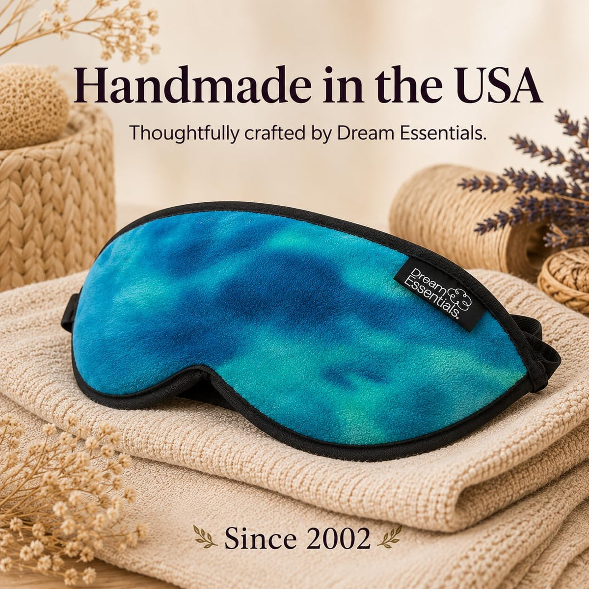 Dream Essentials Utopia Blackout Sleep Mask with Wide Cradle Band, Adjustable Plush Eye Mask for Side Sleepers, Flexible Nose Bridge, Handmade in USA, Travel & Naps