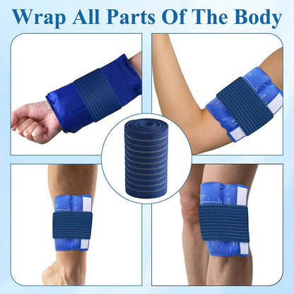 4-Pack Ice Pack Strap,Stretchable- 35.5"x3" Adjustable Hook and Loop Elastic Holder & Resuable Extender Belt for Secure Ice Pack Wrap, Blue