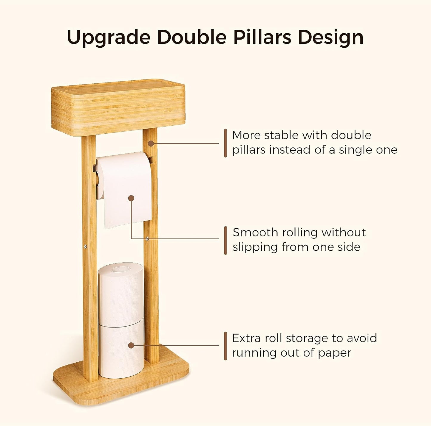 4-in-1 Black Toilet Paper Holder Stand with Storage Shelf Box, 360° Rotating Bamboo Free Standing Toilet Tissue Roll, Toilet Wipes Dispenser Organizer, Temporary Desktop for Bathroom (Patent) | 360° Rotating Bamboo Free Standing Toilet Tissue Roll,