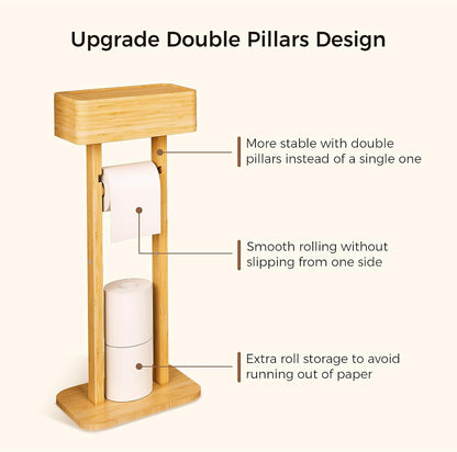 4-in-1 Black Toilet Paper Holder Stand with Storage Shelf Box, 360° Rotating Bamboo Free Standing Toilet Tissue Roll, Toilet Wipes Dispenser Organizer, Temporary Desktop for Bathroom (Patent) | 360° Rotating Bamboo Free Standing Toilet Tissue Roll,
