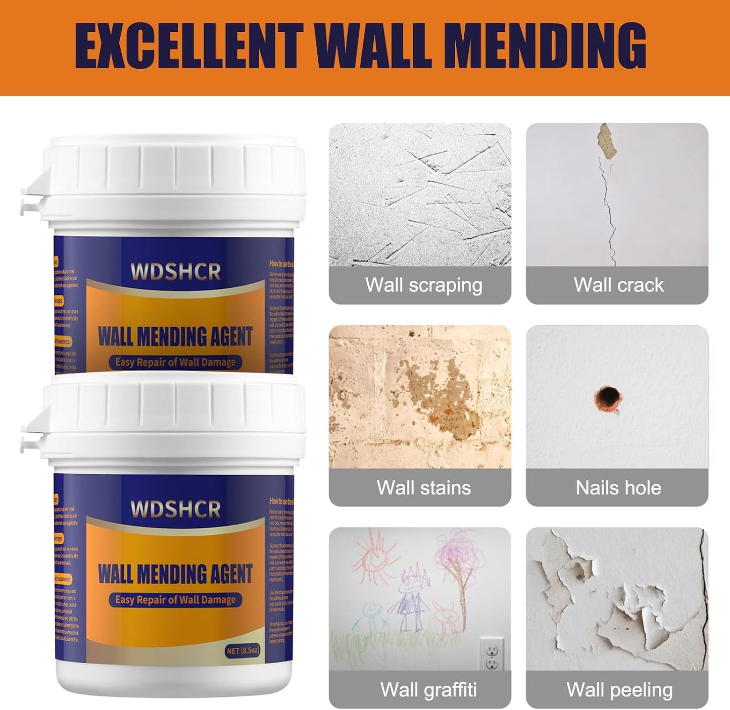 Drywall Repair Kit Drywall Hole Repair Patch Kits Wall Spackle Repair Paste with 8.5OZ White Wall Repair Putty with Scraper, Wall Surface Hole Fill Quick and Easy Solution (1Pack)