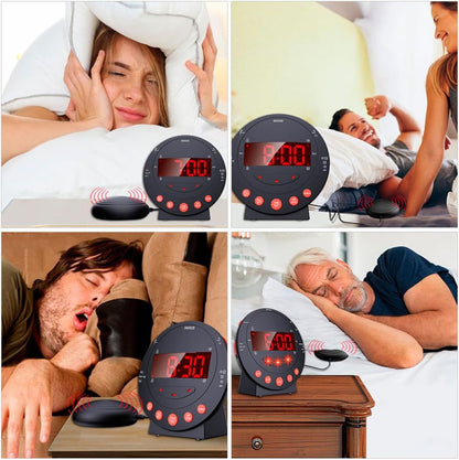 Digital Vibration Alarm Clock with Strong Bed Shaker for Deaf and Hard of Hearing, Loud Bedroom Vibrating Alarm Clock for Heavy Sleepers Elderly Use, 3pcs Set Without Batteries