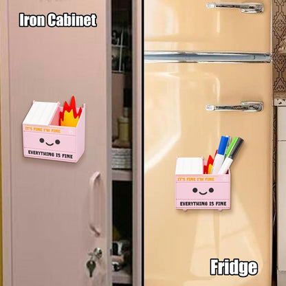 Tian Zhun Dumpster Fire Pencil Holder Funny Magnetic Pen Holder Strong Magnets to Store Marker Pencil Organizer for Refrigerator Whiteboard Locker Home Office or Hospital
