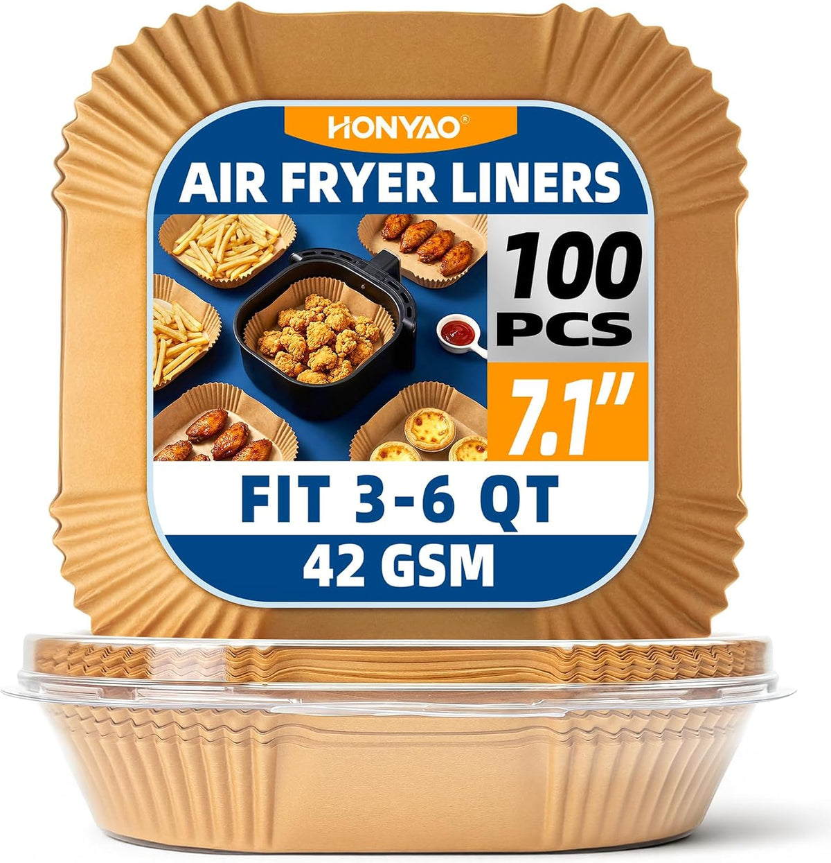 HONYAO Air Fryer Paper Liners for Dual Zone Airfryer, 8.1x5.5 inch