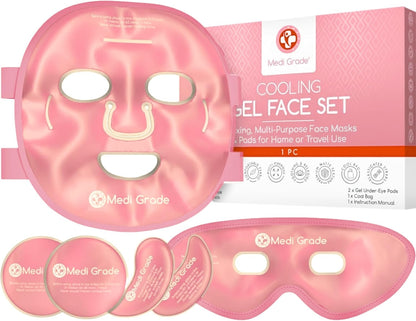 Medi Grade Face Ice Pack and Cooling Eye Mask Set, ChillGel Gel Mask, Green