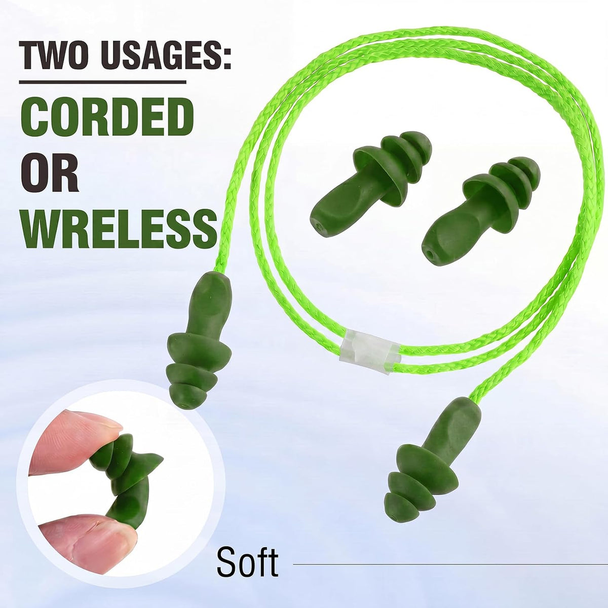 Tondiamo 200 Pairs Ear Plug Bulk with Cord Reusable Silicone, Fresh