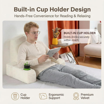21 INCH Reading Pillow for Adults, Back Pillow for Bed Sitting Up, Backrest Pillow for Sitting in Bed, Detachable Arms with Built-in Cup & Phone Caddy (Gray, 21 INCH)