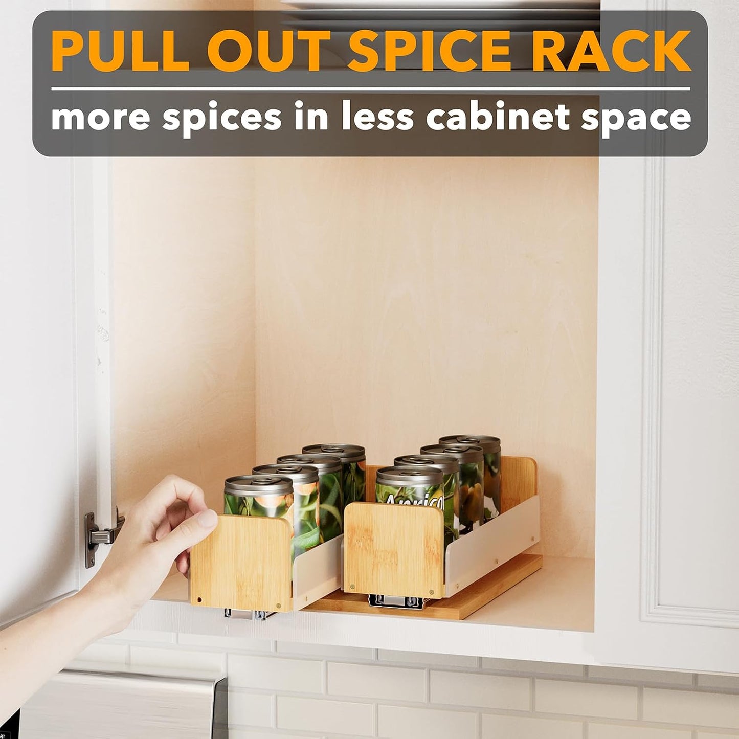 SpaceAid Bamboo Pull Out Spice Rack Organizer for Cabinet, Heavy Duty Slide Out Seasoning Kitchen Pantry Sliding Vertical Organization, 7.6" Wide, 3 Drawers(2" Wide), 2-Tier, Natural