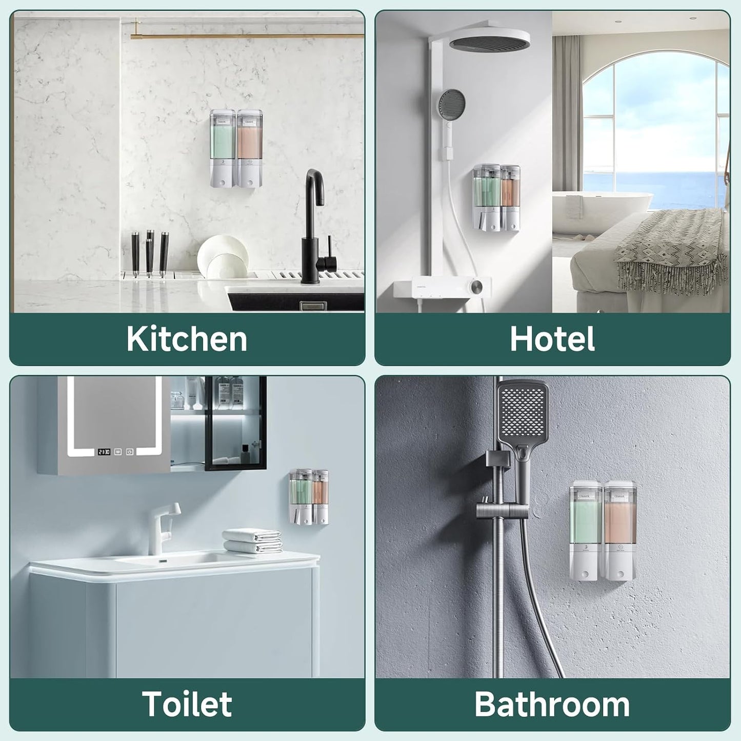 Shampoo and Conditioner Dispenser 3 Chamber No Drill Shower Soap Dispenser Wall Mounted Shampoo Conditioner Body Wash Dispenser 3 * 500ml Refillable Shower Dispenser for Bathroom Hotel, Silver