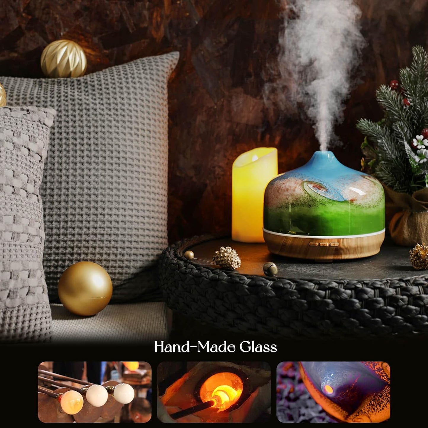 Porseme 500ml Glass Essential Oil Diffuser Aromatherapy Ultrasonic Cool Mist Humidifier 15-21 Running Hours Waterless Auto-Off Air Diffusers for Sleeping Yoga Working Spa(Light Blue)