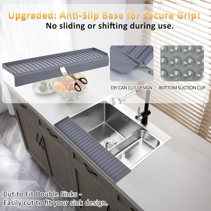 Sink Edge Protector with Suction Cup 14" 20" 24" 30", Silicone Sink Splash Guard for Kitchen & Bathroom, Protect Countertop from Scratches, Stains, for Stainless Steel Granite Quartz-Grey