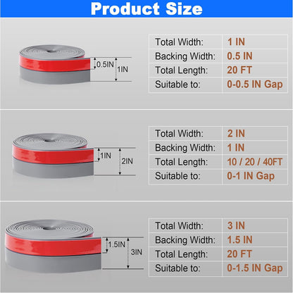 ToLanbbt Weather Stripping Silicone Door Seal Strip 2 in x 10 ft Door Draft Stopper Self Adhesive Tape, Side & Bottom Gaps Insulation Seal for Glass Shower Sliding Window, Black