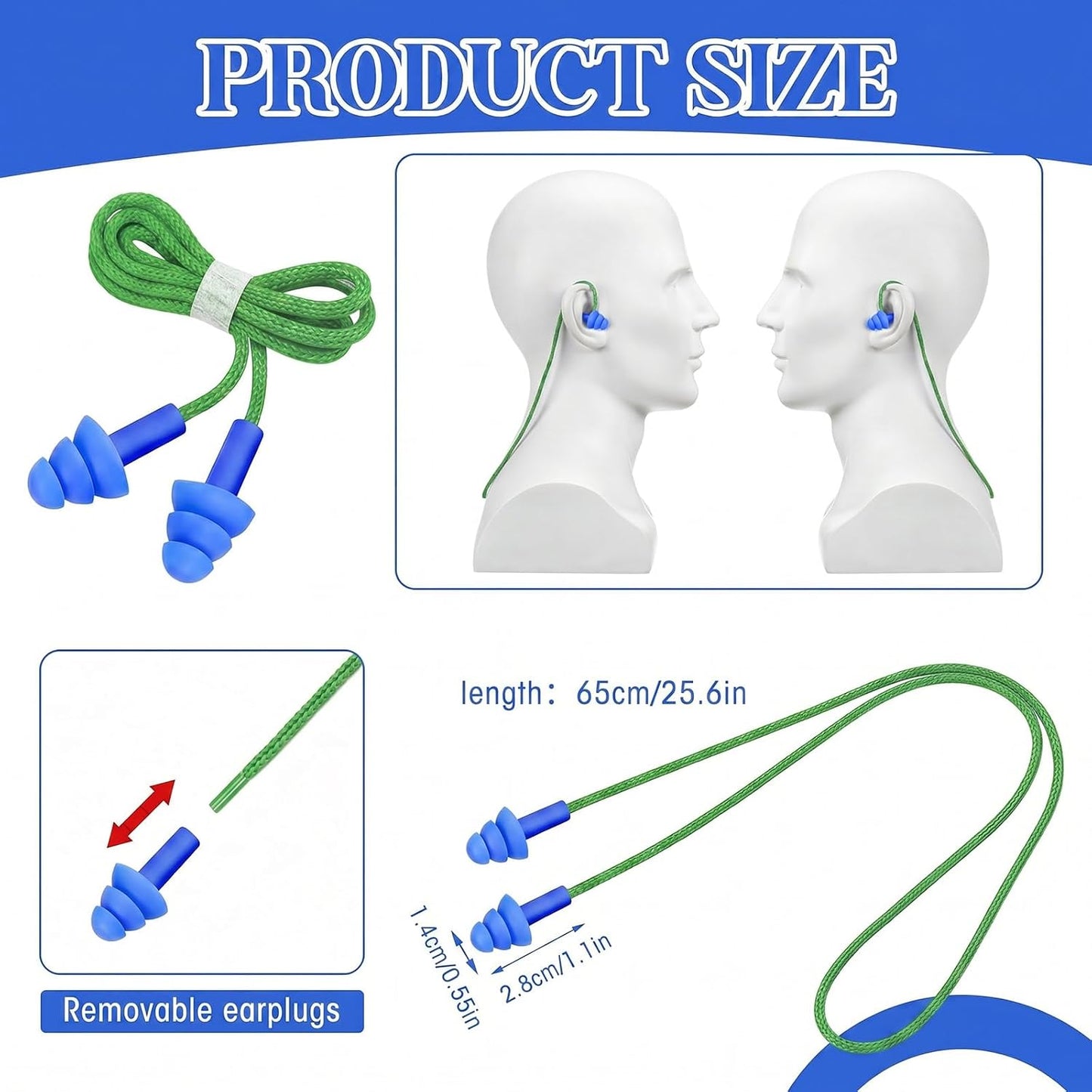 Relaxweex 500 Pairs Corded Ear Plugs Bulk 25dB NRR Reusable Silicone Ear Plug with String Individually Wrapped Earplugs for Sleeping Noise Reduction Hearing Protection Shooting Work (Blue Yellow)