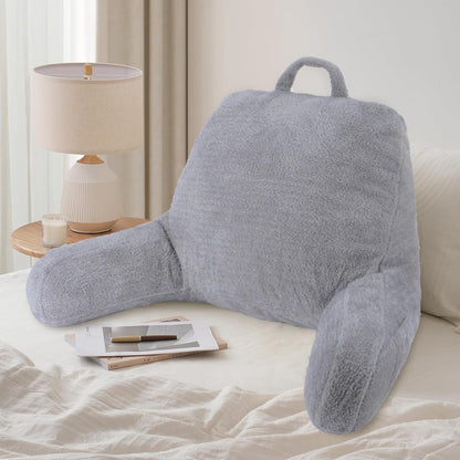Blissful Diary Reading Pillow, Backrest Pillow with Shredded Memory Foam for Adult & Children, Designed for Bed and Couch Sitting Up, Includes Arms, Pockets and Washable Cover, Off White