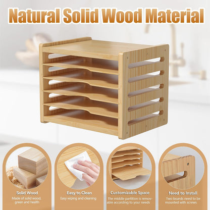 6 Tier Wooden Tray Dividers for Cabinets | Kitchen Vertical Cookie Sheet Organizer, Baking Trays Storage Rack, For Baking Pans, Cutting Board
