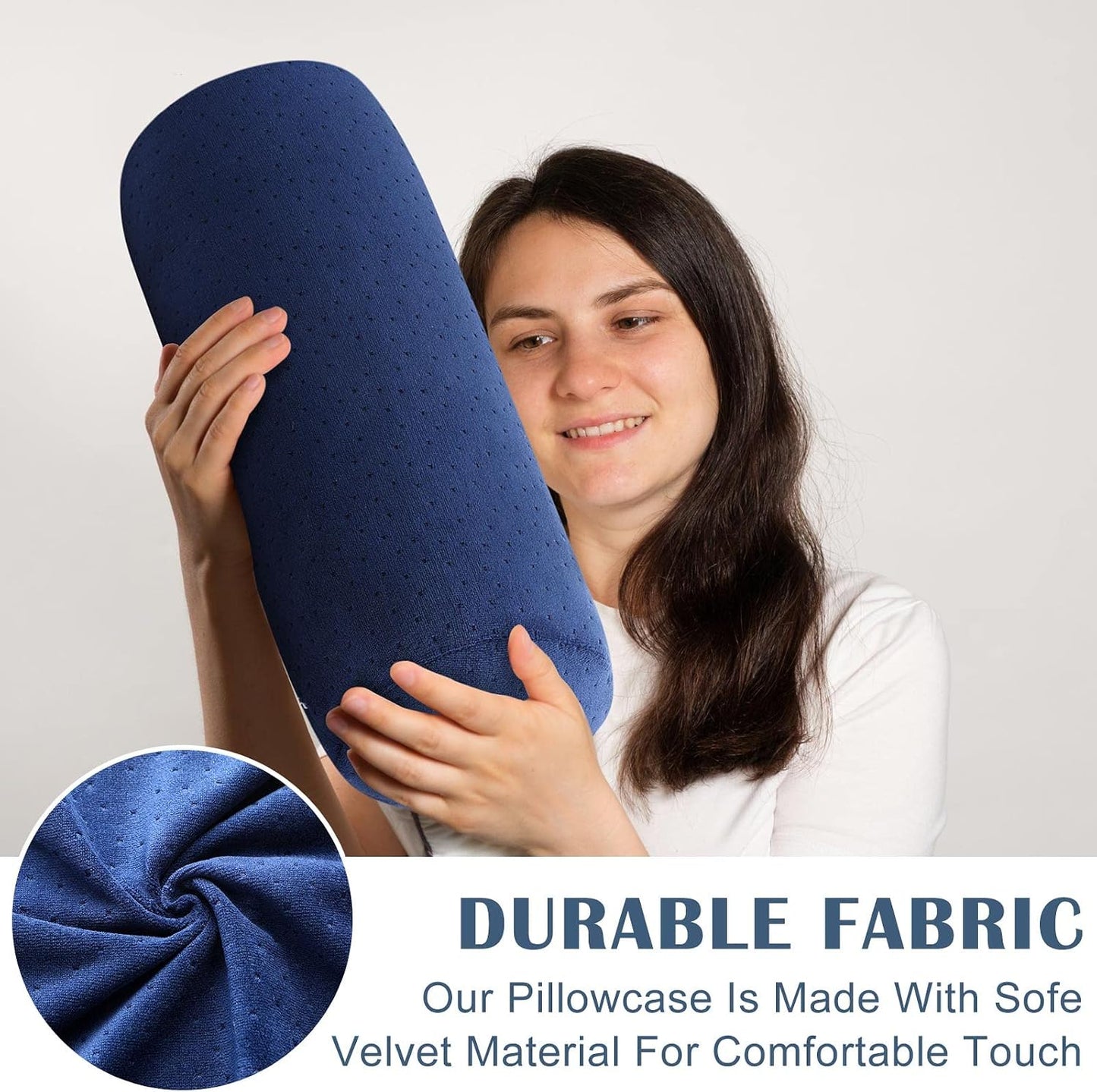 Remerry 2 Pcs 16 x 6 Inches Velvet Neck Roll Pillow Cover with Zipper, Soft Bolster Pillowcases for Cylindrical Pillow (Cover Only, Bolster Not Included)(Navy Blue)