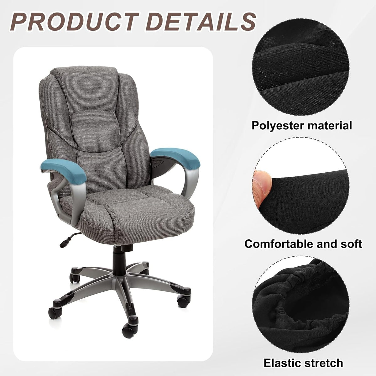 uxcell Chair Armrest Slipcovers Covers, 32 x 8cm Polyester Removable Seat Hand Rest Protector for Office Chairs Desk Chair(Dark Gray)