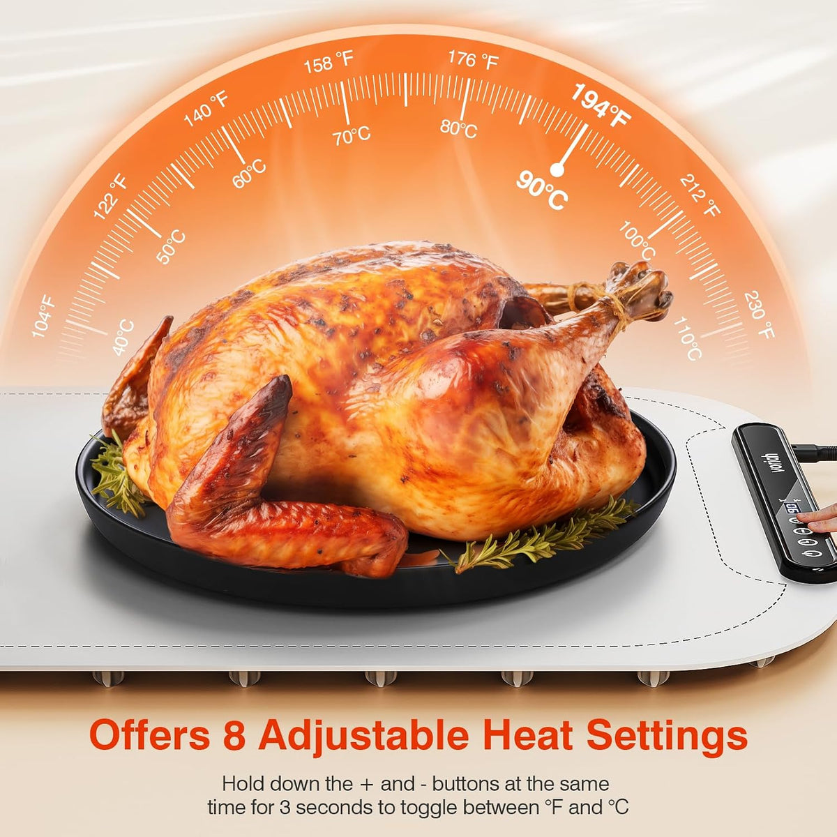 Warming Mat for Food, Voriah Electric Warming Tray with 3 Temp Settings & Auto Shut-Off, Food Warmer with Thick Silicone Surface to Keep Food Warm at Buffet, Parties, and Family Use（Dark Blue）