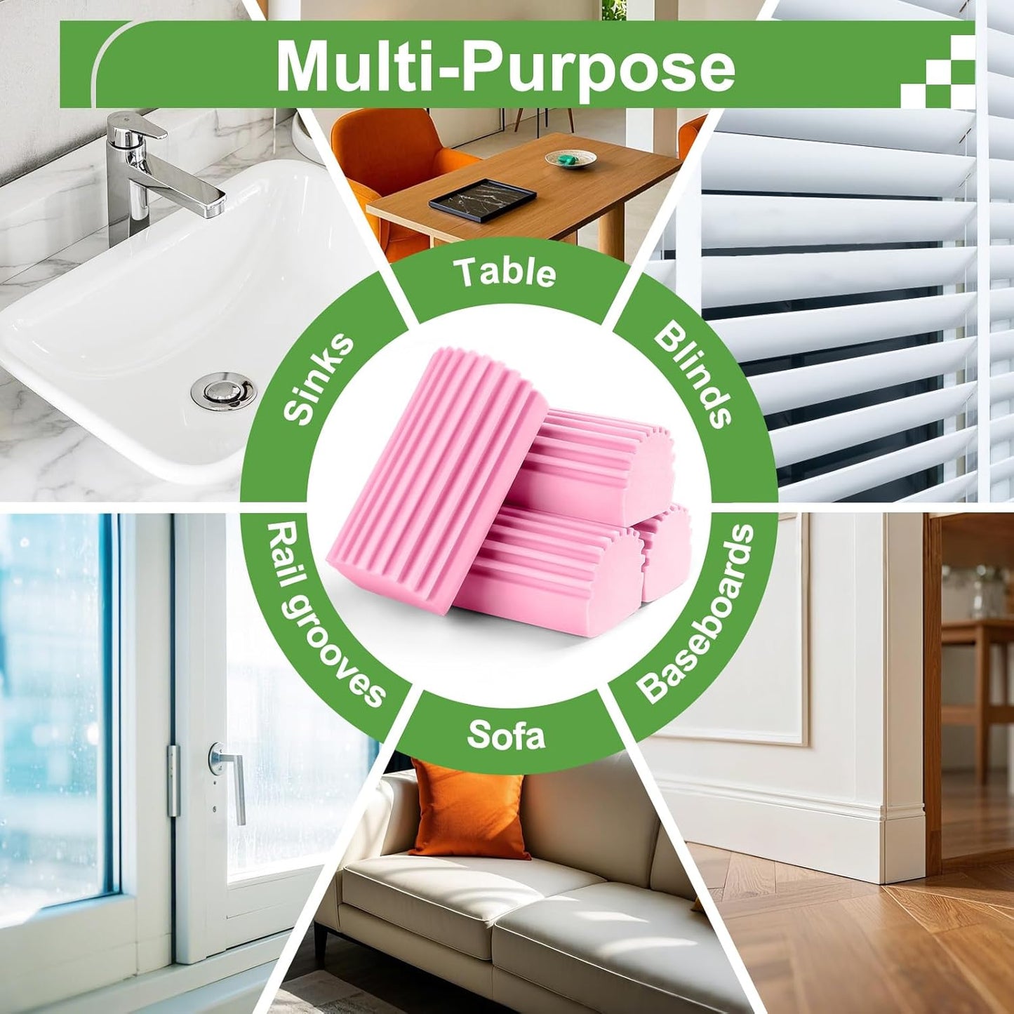 Jeymei Damp Clean Duster Sponge,4Pcs Grey Dust Sponge for Cleaning | Damp Dusting Sponge with Ridges,Baseboard Cleaning Tool,Reusable Wet Duster Sponge,Household Cleaning Sponges for Blinds