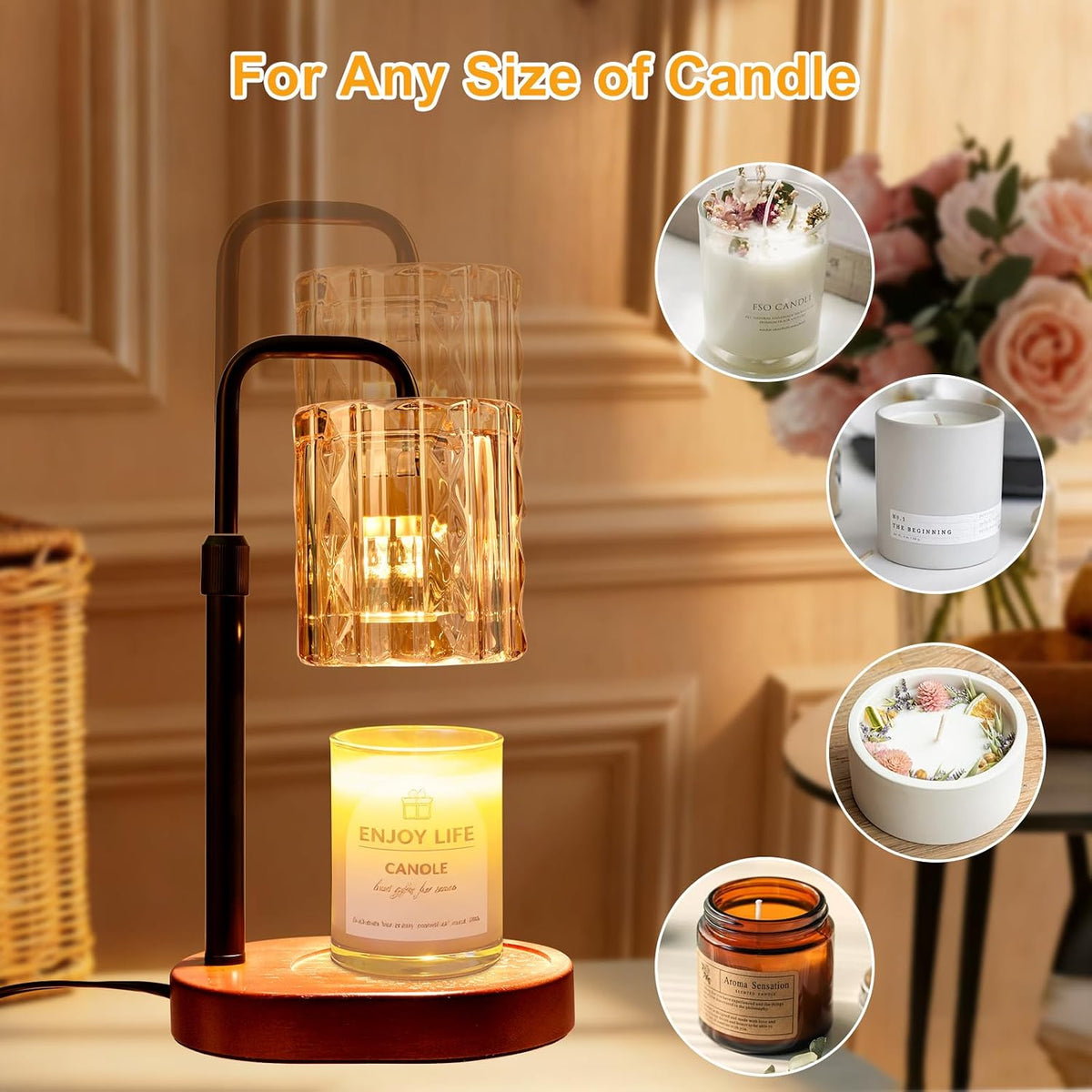 Candle Warmer Lamp with Timer & Dimmer, Birthday Gifts for Women Mom, 4-Level Dimmable Flower Heat Lamp for Jar Candles, Adjustable Height, House Warming Gifts, Home Decor (Purple