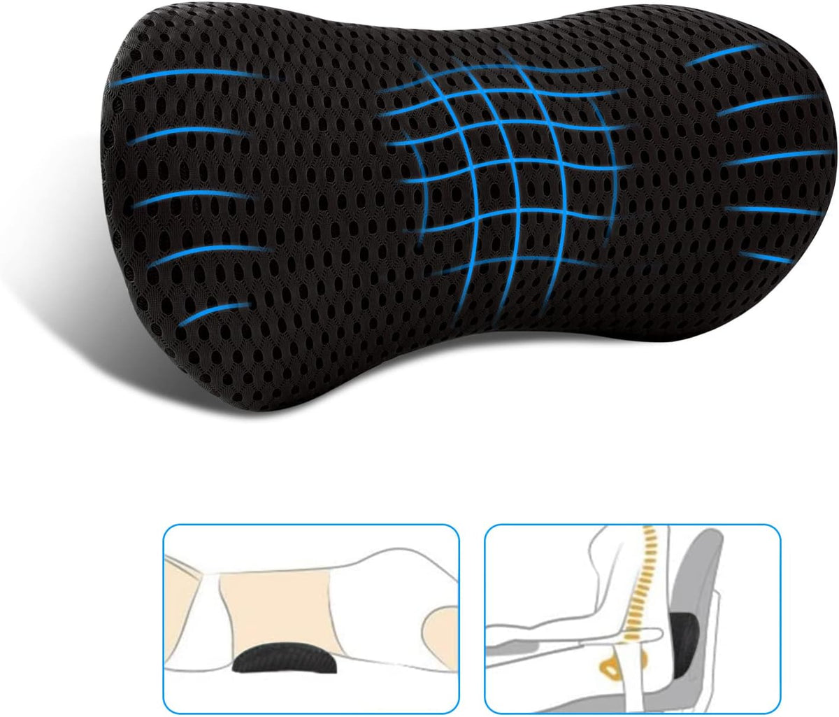 Lumbar Pillow, Memory Foam Lumbar Support Pillow for Office Chair and Car Seat, Ergonomic Streamline Back Pillow for Lower Back Pain Relief, Back Support Pillow for Sitting, Driving, Traveling