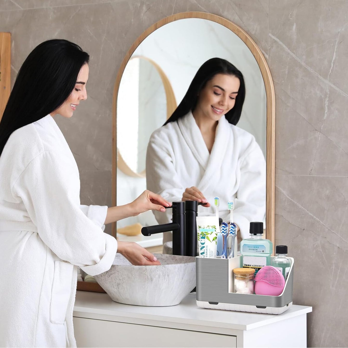 Toothbrush Holders for Bathroom Counter Organizer and Storage (White) | Easy To Clean, Drainage, Non-Slip, Detachable, Kids Electric Toothbrush and Toothpaste Holder for Bathroom