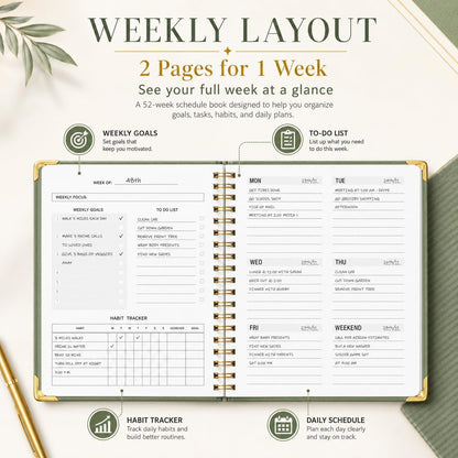 Undated Weekly Planner With Habit Tracker & To Do List 5.7 x 8.0 inch | Avoid Unfocused Busywork,Productivity Organizer,No-Bleed Thick Pages,Portable Size,Lay-Flat Spiral for Hands Free