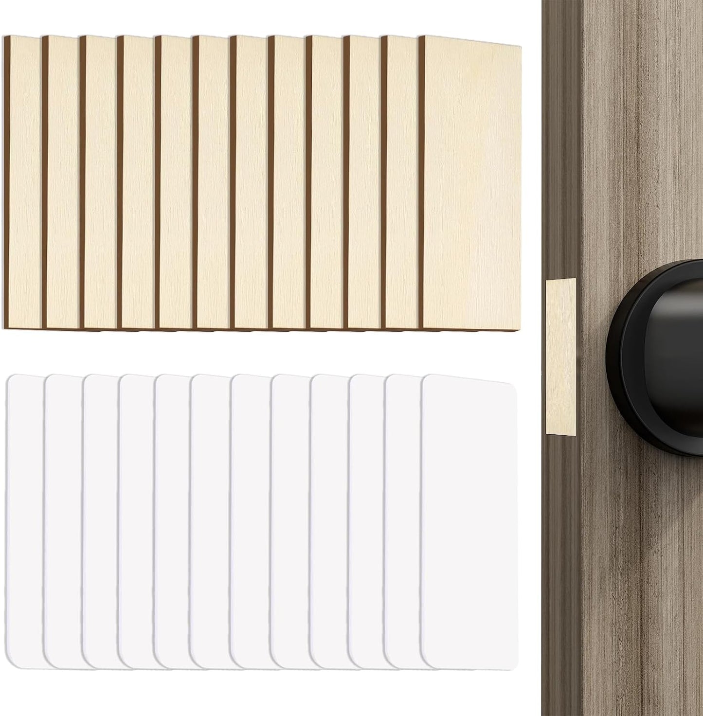12 Pcs 1" x 2-1/4" Door Edge Hole Filler Plates with Double Sided Tapes, Wooden Door Hole Cover & Filler Plates for Kitchen Cabinets Ideal for Cabinet Door Hinges Repair
