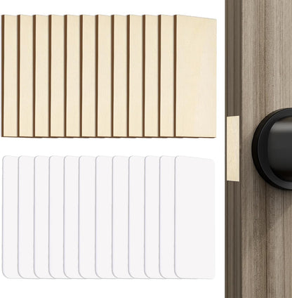12 Pcs 1" x 2-1/4" Door Edge Hole Filler Plates with Double Sided Tapes, Wooden Door Hole Cover & Filler Plates for Kitchen Cabinets Ideal for Cabinet Door Hinges Repair